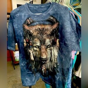 Mens blue tie dye t shirt wolf sz : L The Mountain
